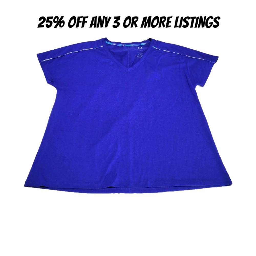 Short Sleeve Size Large Vneck Sleep Tee Shirt Pajama Top Soft Striped Blue